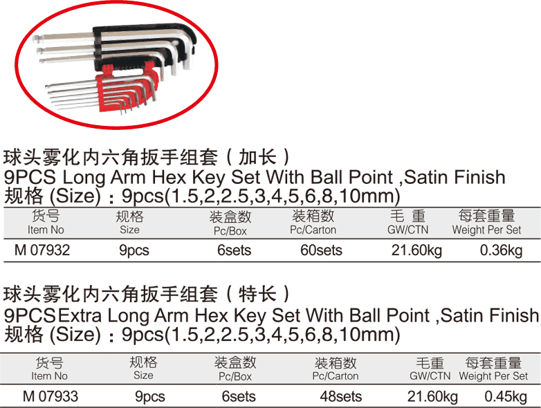 球頭霧化內六角扳手組套(圖1)